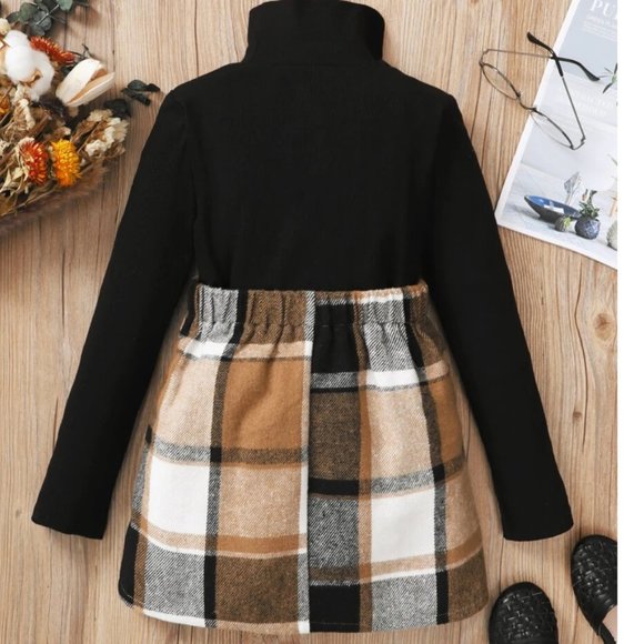 New Shein Girls 2 Piece High Neck Tee & Plaid Skirt Multiple Sizes - Picture 1 of 9